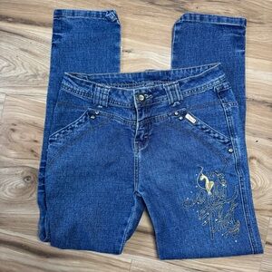Vtg Baby Phat Jeans Low Rise Embroidered Cat Logo Rhinestone Y2K Skinny Denim 7
